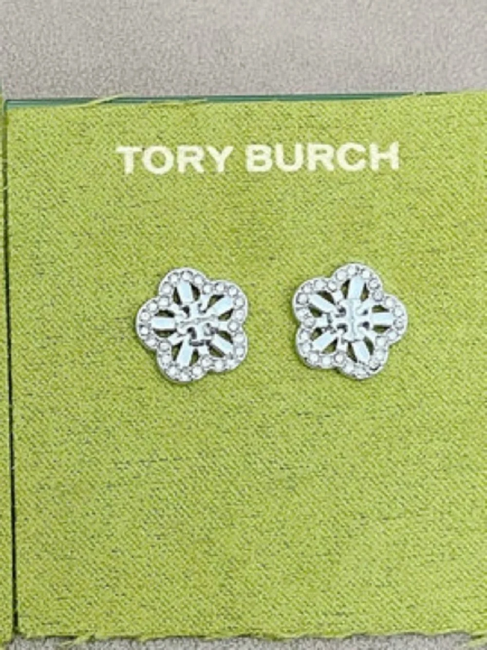 Tory Burch Silver-Tone Crystal Flower Stud Earrings